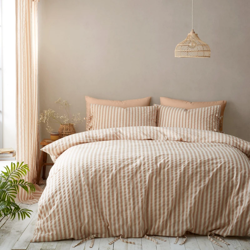 Image of Pineapple Elephant Zanzibar Yarn Dyed Stripe Duvet Set - Clay Clay WDW4H Unisex Single