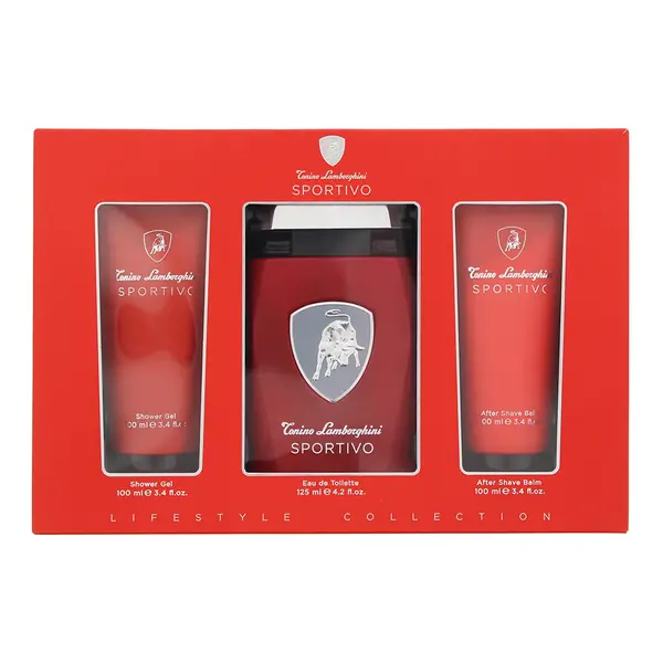 image of Lamborghini Sportivo 3 Piece Gift Set: Eau de Toilette 125ml - Shower Gel 100ml - Aftershave Balm 100ml