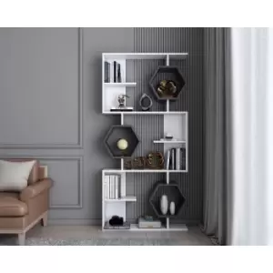 image of Darla 6-tier Geometric Bookcase Bookshelf White Anthracite - Decorotika