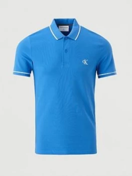 Image of Calvin Klein Jeans Tipping Slim Fit Polo Shirt - Blue, Meridian Blue, Size 2XL, Men