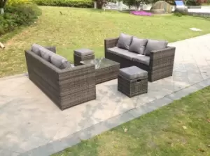 Image of Fimous 6 Seater Outdoor Dark Grey Rattan Lounge Complete Sofa Set with 2 Stools