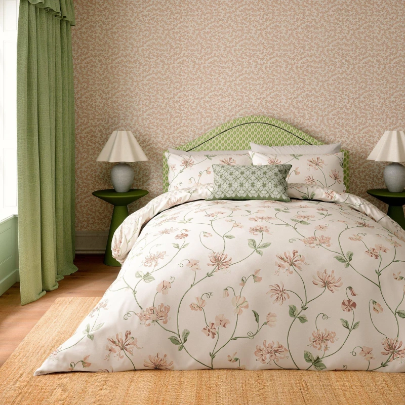 Image of Sanderson 'Honeysuckle & Sweetpea' Cotton Duvet Cover Set Cream