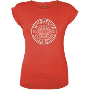 Image of The Beatles - Sgt Pepper Drum Womens Large T-Shirt - Red