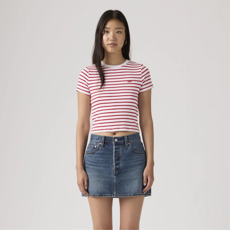 Image of Levis Womens Essential Sporty White Cropped Crop Top Wht/Urban Red female 10 (S)
