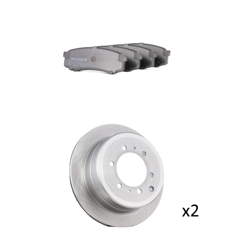 Image of RIDEX 3405B2323 Brake disc and pads set Rear Axle, Brake Disc Type: Vented, excl. wear warning contact Brake Set,disc brakes (3405)