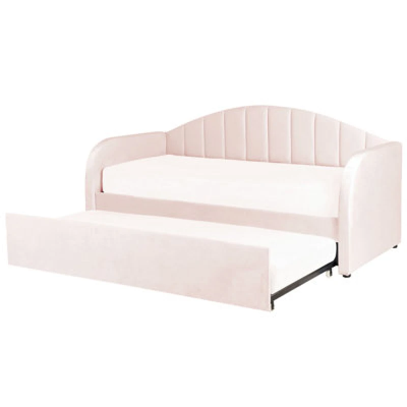 Image of Beliani Trundle Bed Velvet Eyburie 90 X 200 Cm (Eu Single) Pastel Pink