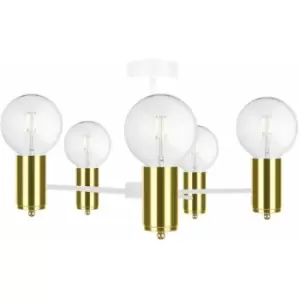 Image of Keter Arde Multi Arm Semi Flush Ceiling Light White, Gold, 60cm, 5x E27
