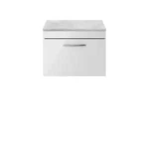 image of Nuie Athena 600 Wall Hung Single Drawer Vanity & Bellato Grey Worktop - Gloss Grey Mist