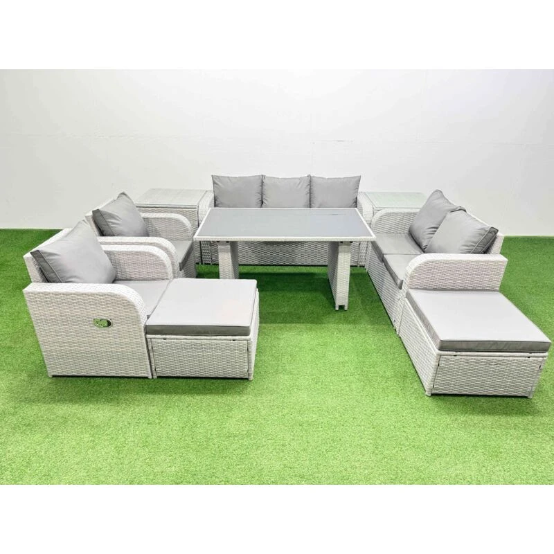 Image of Fimous 9 Seater Garden Furniture Set 2 Big Stool 2 Side Tables Light Grey Light Grey Unisex
