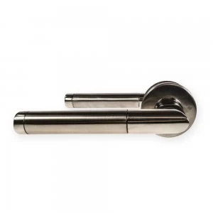 image of LocksOnline Saturn Stainless Steel Lever Door Handle on Rose