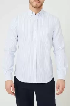 Image of Mens White And Blue Long Sleeve Pocket Oxford Shirt