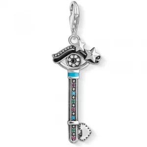 image of THOMAS SABO Silver Oxidised Multi Stone Eye Charm 1666-340-7