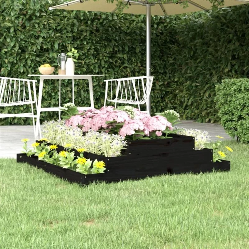 Image of vidaXL Planter Black 110x110x27cm Solid Wood Pine, Black 823903