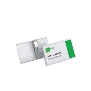 Image of Durable 40mm x 75mm Crocodile Clip Name Badges Transparent Pack of 25