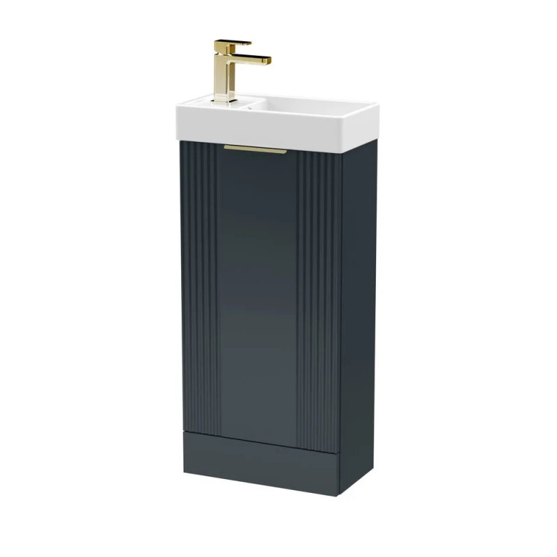 Image of Balterley Dark Grey 400mm Floor Standing Vanity Unit with Brushed Brass Handle Grey Unisex