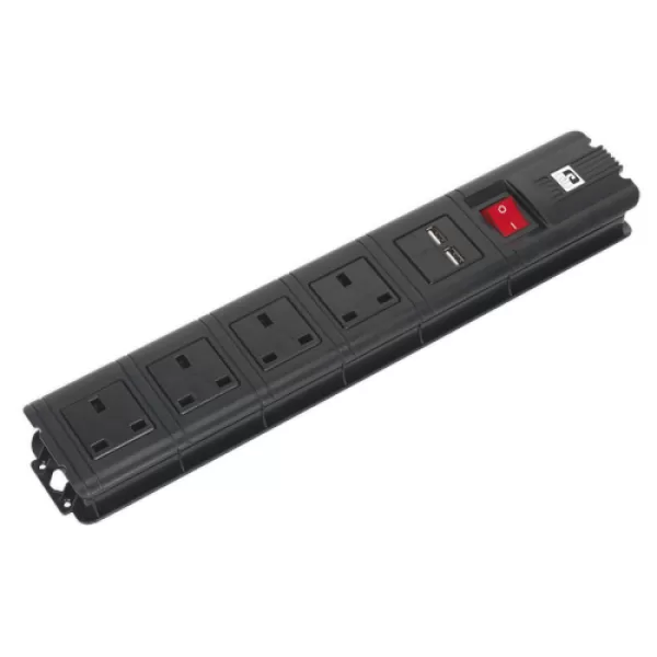 Image of Sealey Extension Cable 2.6m 4 x 230V + 2 x USB Sockets - Black