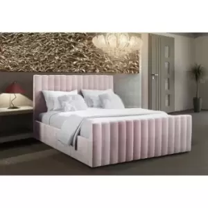 Image of Keesa Contemporary Bed Frame - Plush Velvet, Double Size Frame, Pink - Pink