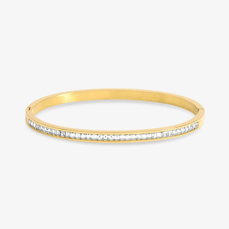Image of Jon Richard Gold Plated Stainless Steel Crystal Row Bangle Hoop Earrings One Size Gold 72972710000