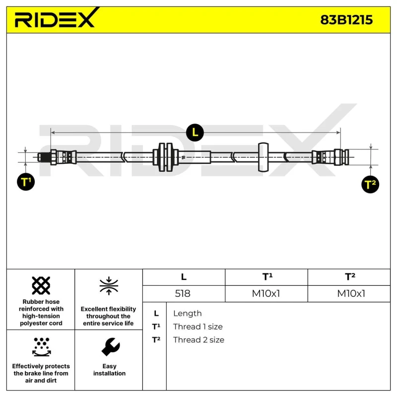 Image of RIDEX Brake hose RIDEX 83B1215