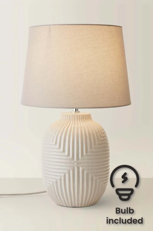 Image of ValueLights ValueLights Harrison Taper Shade Grey Geometic Ribbed Gloss Table Lamp and Bulb Size: Large Grey Large Unisex 5059406066443