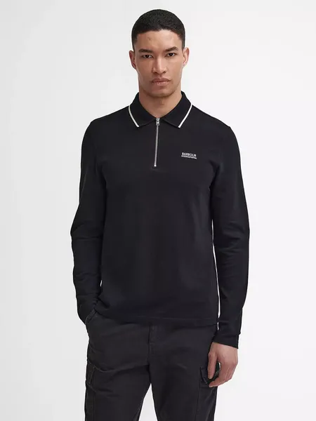 image of Barbour International Hampstead Cotton Long Sleeved Polo Shirt - S Black Tops male MML1417BK11 S