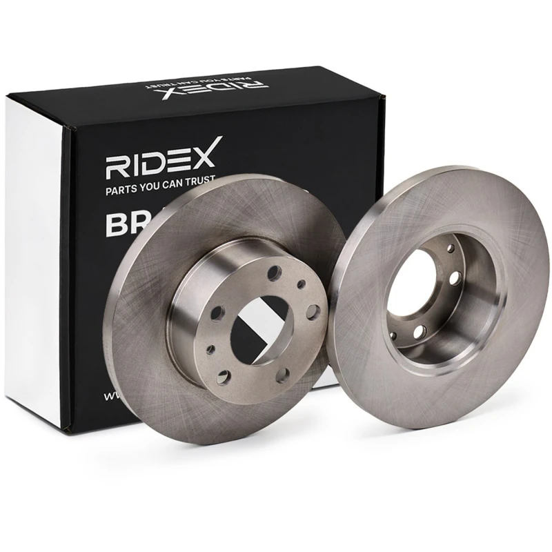 Image of RIDEX 82B0743 Brake disc Front Axle, solid, Cast Iron, Uncoated, Untreated, without bolts/screws Cast Iron Brake Disc (82)