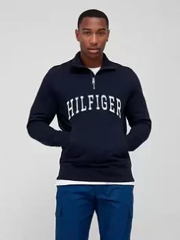 image of Tommy Hilfiger Hilfiger Log Quarter Zip Sweat - Desert Sky, Desert Sky, Size 2XL, Men