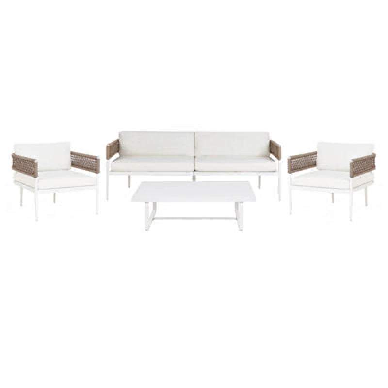 Image of Beliani Garden Lounge Set With Table 5 Seater Serla Metal White