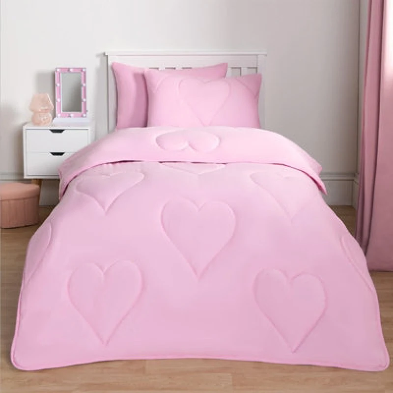 Image of OHS OHS Coverless Duvet 7.5 TOG Pillowcase Quilt Heart Bedding Set, Pink Size: Single Pink Single Unisex 5027434198023