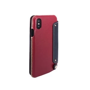 Image of OBX Leather Folio Case with Card Slot for iPhone X 77-58620 - Raisin/Navy
