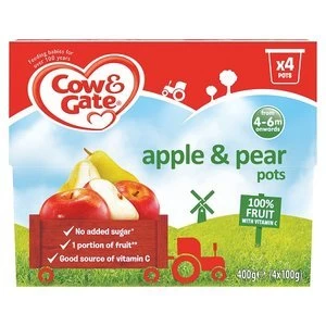 Image of Cow and Gate Fruit Pots Apple and Pear 100 percent Fruit 4x 100g