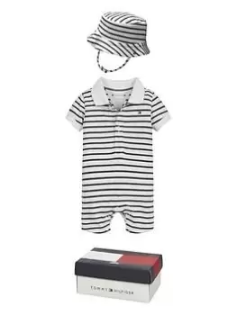 Image of Tommy Hilfiger Baby Boys Striped Shortall Giftpack - White/navy, White/Navy, Size 0-3 Months