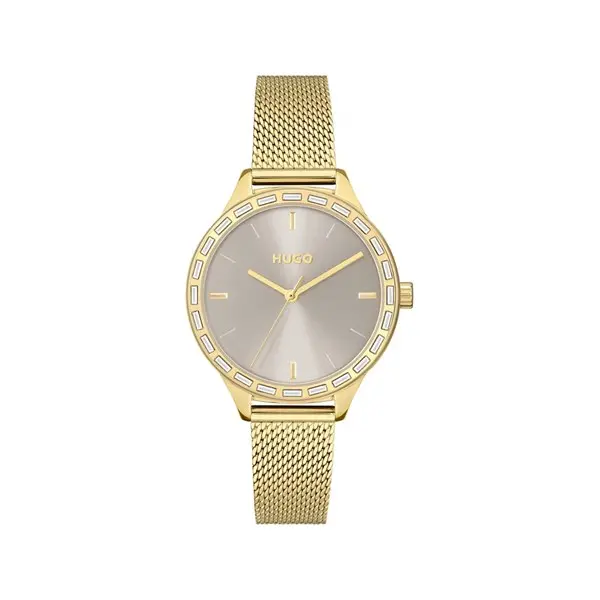 Image of HUGO 1540116 Flash Gold Plated Mesh Bracelet Watch - W45346