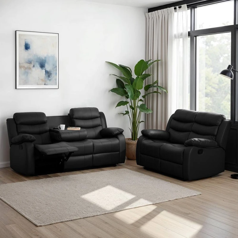 Image of Seconique Roma 3+2 Recliner Suite - Black Faux Leather