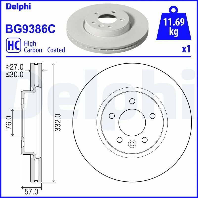 Image of DELPHI Brake disc DELPHI BG9386C