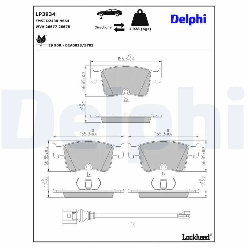Image of DELPHI Brake pad set DELPHI LP3934