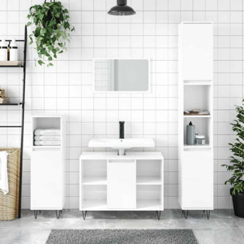 Image of Vidaxl Bathroom Cabinet High Gloss White 80X33X60 Cm Engineered Wood