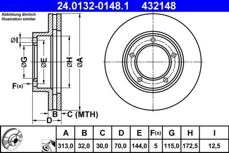 Image of ATE 24.0132-0148.1 Brake disc Vented, Coated Brake Disc (82)