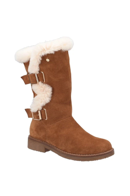 Image of Hush Puppies Womens 'Megan' Suede Leather Mid Boots in Tan Size: 5 Tan Female 5