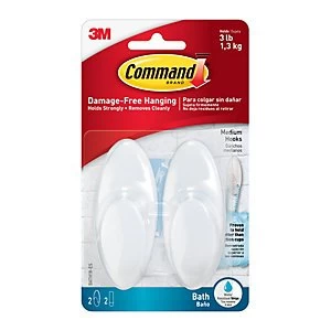 image of Command Medium Bath Hook Frosted Pack of 2