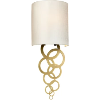 Image of Curtis Small 1 Light Wall Light, Aged Brass, Ivory Faux Silk Shade - Elstead