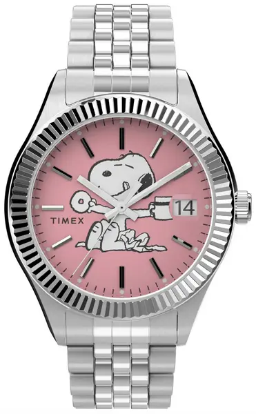 image of Timex TW2V47400 Peanuts X Waterbury Legacy (36mm) Pink Dial Watch