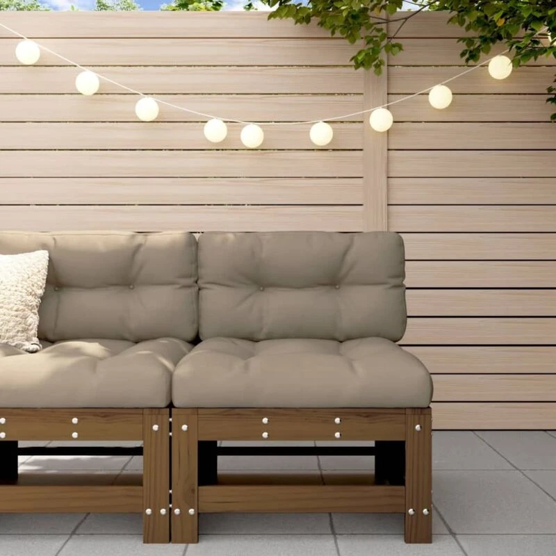 Image of VIDAXL Middle Sofa with Cushions Honey Brown Solid Wood Pine Vidaxl 8720845802660