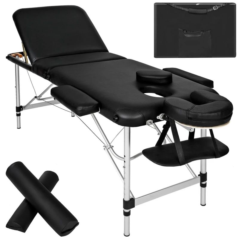 Image of Tectake Massage Table 3 Zone w/ Carry Back And Bolsters - Black 404634