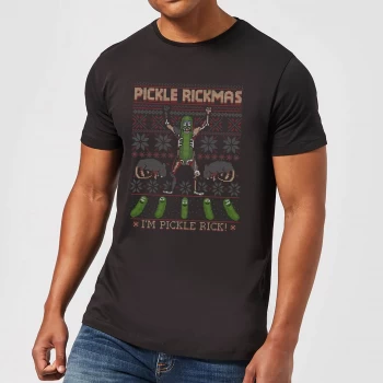 Image of Rick and Morty Pickle Rick Mens Christmas T-Shirt - Black - 3XL - Black