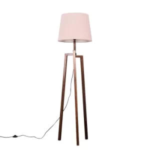 Image of Augustus Dark Wood Tripod Floor Lamp with XL Blush Pink Aspen Shade