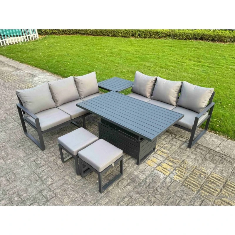 Image of Fimous Aluminum 6 Piece Sofa Set with Lifting Table, Side Table, Cushions in Dark Grey Dark Grey Unisex