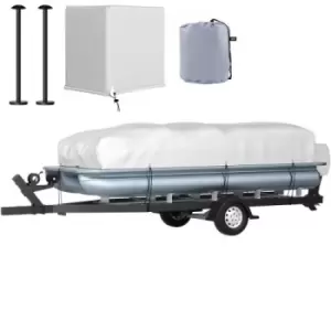 Image of VEVOR Pontoon Boat Cover, Fit for 25'-28' Boat, Heavy Duty 600D Marine Grade Oxford Fabric, UV Resistant Waterproof Trailerable Boat Cover w/ 2 Suppor