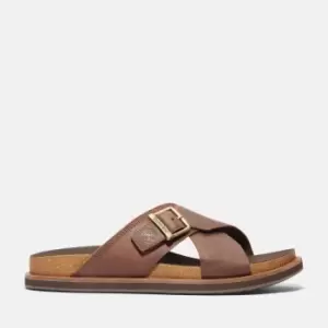 image of Timberland Amalfi Vibes Cross-strap Slide Sandal For Men In Brown, Size 12.5