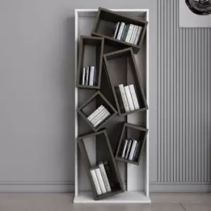 Image of Carmen Bookcase Bookshelf with 6 Asymmetric Shelves Black Oud Oak - Decorotika